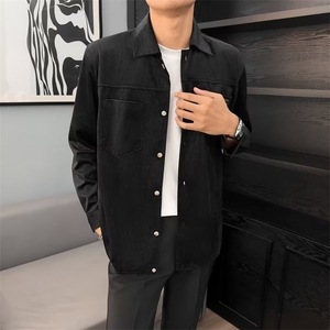 港风灯芯绒加厚长袖衬衫男春秋季新款大码衬衣外套潮牌上衣服 Y43图片