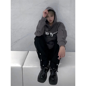 抖音得物 高品质印花连帽卫衣 秋冬装美式宽松连帽纯色卫衣ADL109图片