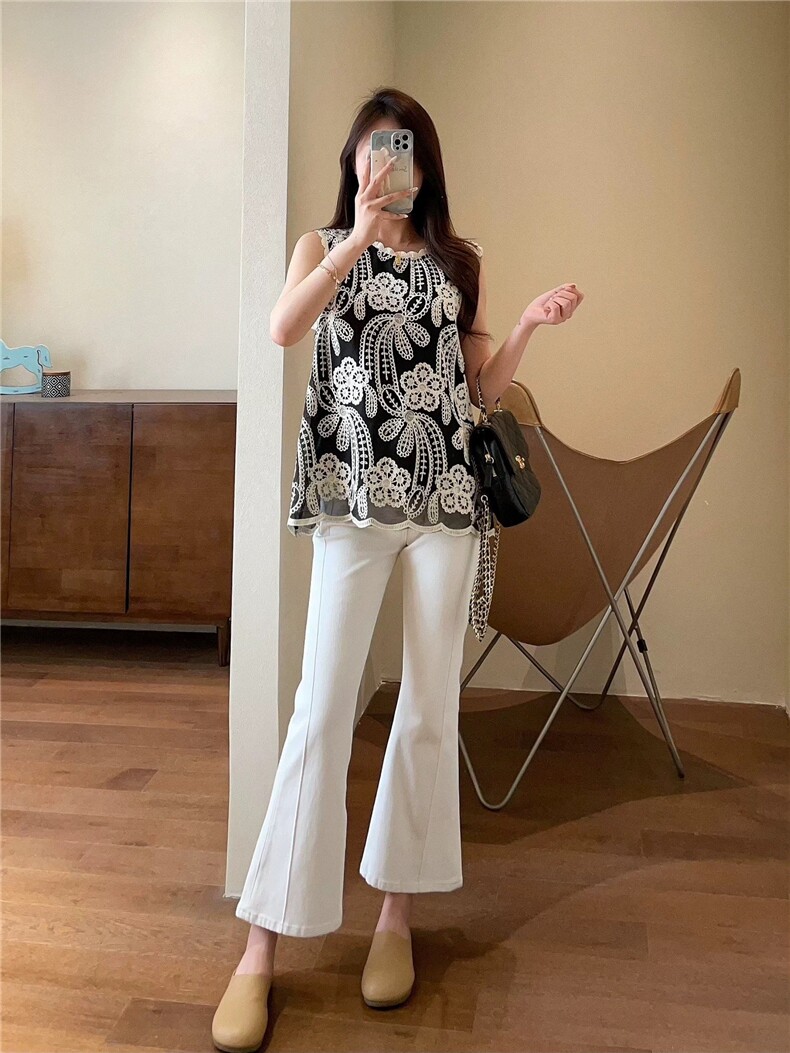 重工立体蕾丝刺绣显瘦精致钩花上衣,女装T恤,湘姗
