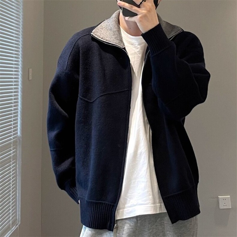 高级感简约百搭休闲拉链翻领毛衣针织开衫外套秋季夹克MYD02 P62图片