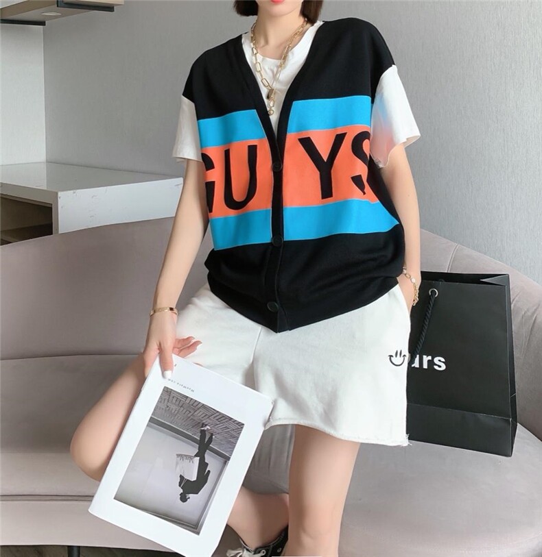 夏季新款假两件短袖上衣，女装，依诺阁