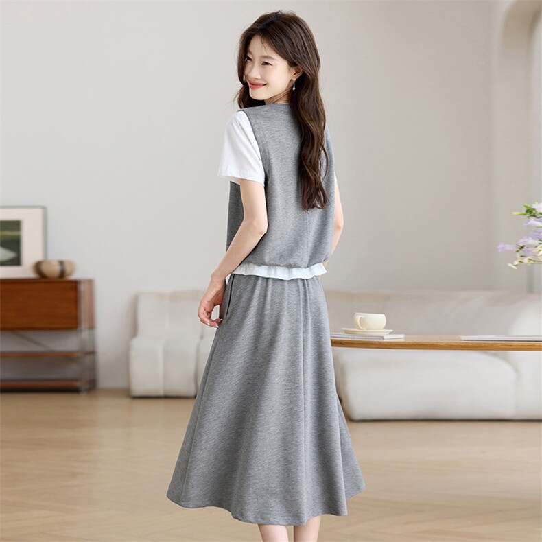 夏装灰色慵懒风休闲运动服女2026新款高级感卫衣连衣裙,女装连衣裙,简韵佳