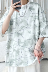 2025夏季新款旋律风车大码冰丝圆领短袖T恤M-5XHT25534-特P25，男装T恤，电商A022