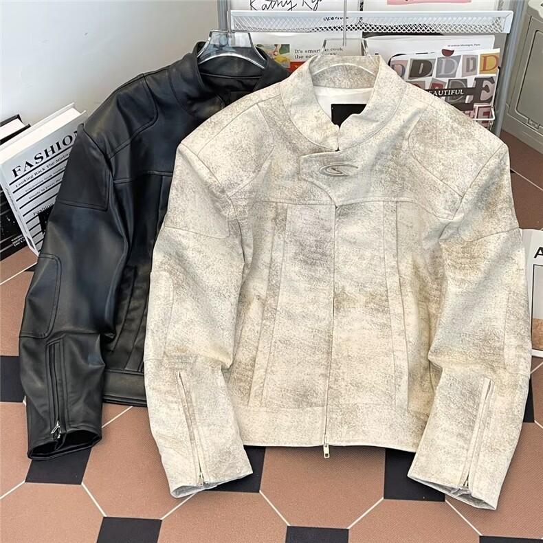 秋季小众高级感立领机车皮衣外套男宽松垫肩潮流百搭W6708/P86,男装皮衣,星座506B