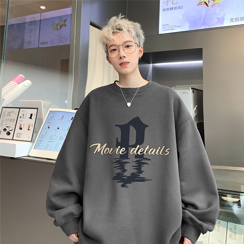 港风新款2025春装时尚百搭字母印花圆领纯色卫衣W1053P35控58,男装卫衣,电商A247