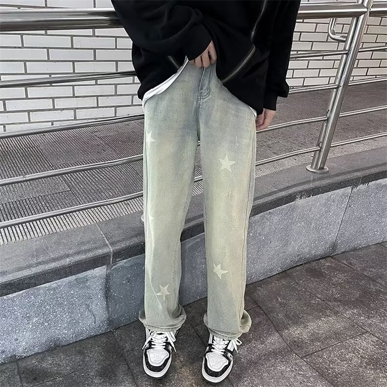 黄泥色星星牛仔裤男春秋潮牌美式高街设计NK701P42,男装牛仔裤,星座1116-2