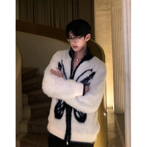高级感蝴蝶重磅毛衣男撞色慵懒风针织开衫外套潮 M025图片