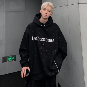 满天星连帽卫衣男2024春秋新款重磅拼接刺绣印花帽衫外套W92-P68图片