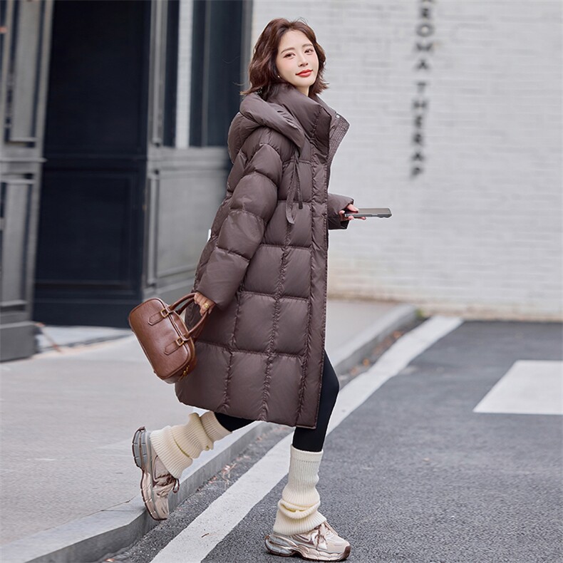 休闲宽松长款羽绒服女2024冬新款加厚保暖过膝气质连帽白鸭绒外套,女装羽绒服,E百度