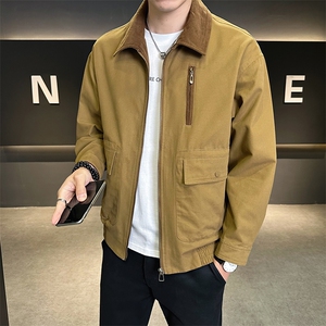 休闲纯色长袖上衣 男休闲百搭夹克翻领纯棉外套 A329-JK2503-P115图片
