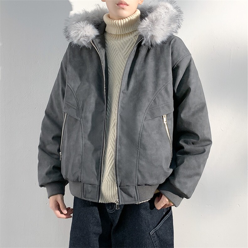 现货扎染PU皮棉服男冬季加厚连帽棉衣座山雕大毛领外套M090-P120,男装棉衣,星座308B-2