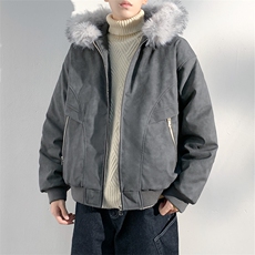 现货扎染PU皮棉服男冬季加厚连帽棉衣座山雕大毛领外套M090-P120，男装棉衣，星座308B-2