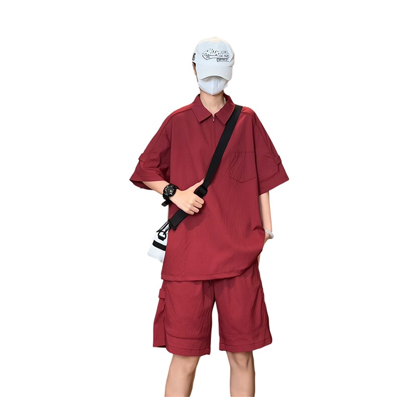 量大优供视频泡泡纱polo衫套装短袖短裤男XH77TZ-特P50,男装牛仔裤,电商B367
