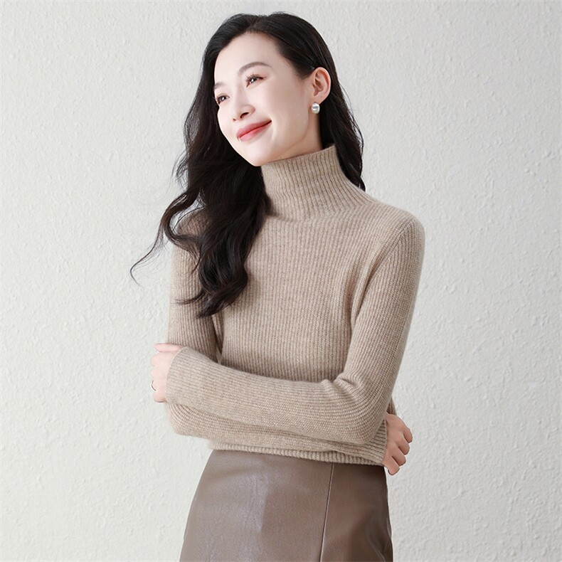 高领羊绒衫100%纯山羊绒打底衫修身显瘦秋冬新款内搭,女装羊绒衫,阿舍尔精品