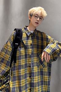 衬衫男秋季新款港风宽松磨毛格子长袖衬衣CS550-P38(现货）图片