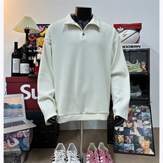 假模图肌理感坑条POLO衫男简约卫衣宽松潮流长袖外套2026春装P48，男装Polo衫，电商C306-1