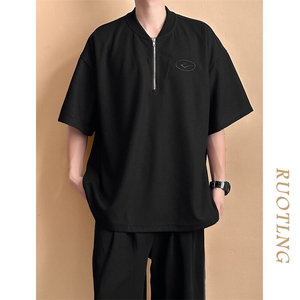 现货-夏季新品华夫格拉链短袖男潮牌百搭宽松T恤-AT23008-P55图片