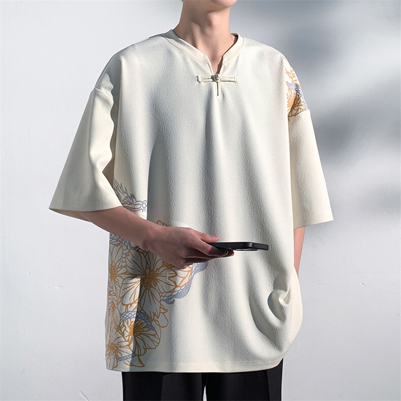 2024夏季新款港风光影墙大码刺绣风短袖T恤M-5XHT24349-P45,男装T恤,电商A022