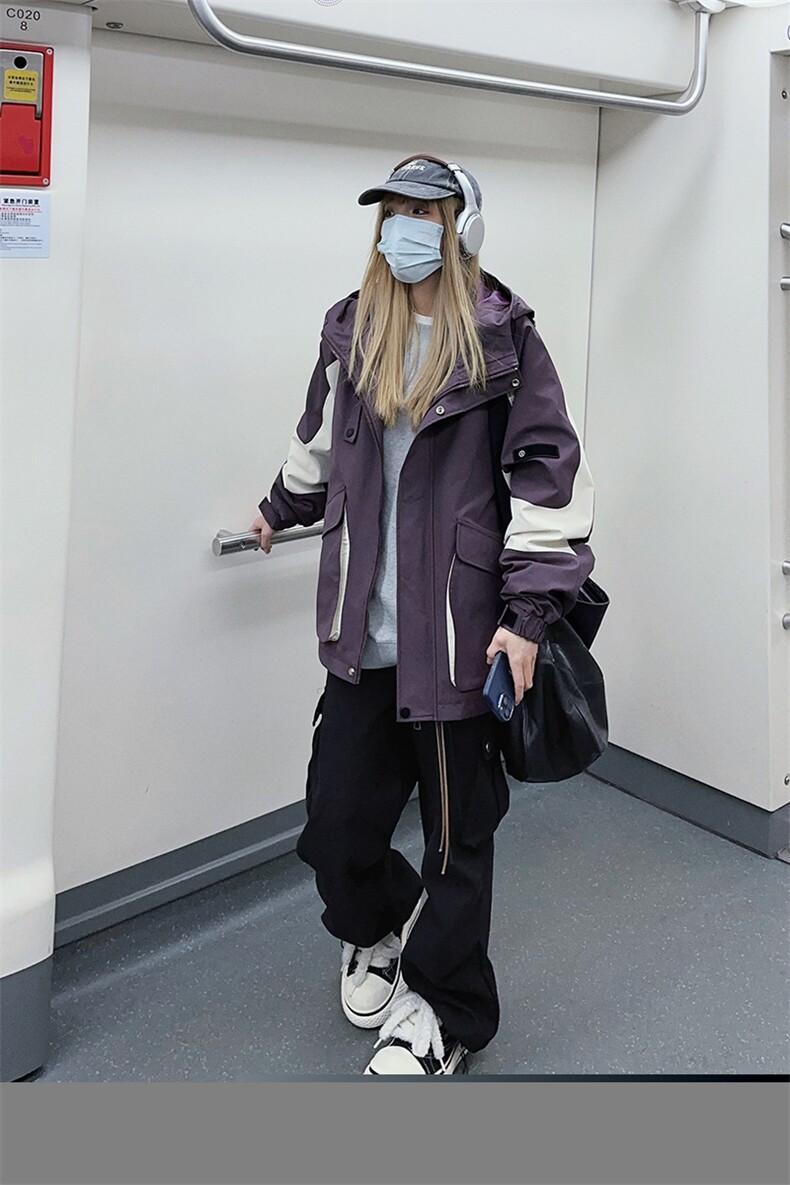 【直播】春季防水冲锋衣宽松男女拼色连帽夹克C2335-TP95控价128,男装夹克,电商A102-1
