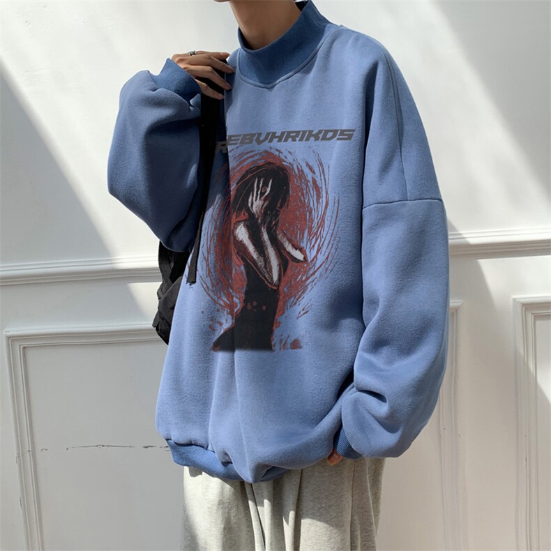 加绒加厚高领卫衣抽象印花落肩袖情侣款打底衫男XZ514-2-G82-P48,男装T恤,星座514-2(原B239)