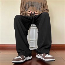 高街情侣黑色休闲拖地裤子男潮宽松直筒潮流垂坠感卫裤K4551-P28，男装休闲裤，星座512-2