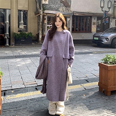 不断货数据款配围巾韩系紫色氛围感羊绒大衣，女装羊绒大衣，2B137