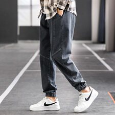 秋季牛仔裤男休闲阔腿裤韩版潮流百搭宽松直筒九分长裤906-P45，男装牛仔裤，电商A318