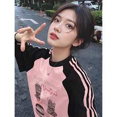 夏季美式高街重磅纯棉三条杠织带插肩撞色男女短袖T恤CZ72-特P25，男装T恤，电商A486
