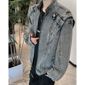 美式牛仔外套男春秋季新款重工拼接宽松夹克男夹克JKN237-p78有货图片