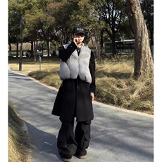 现货WT123-P110灰色空气层棉服背心马甲解构廓形可收缩下摆，男装背心/马甲，星座1501-3