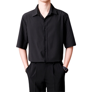 冰丝套装夏季九分西裤男宽松韩版休闲长裤短袖五分袖衬衫两件套潮图片