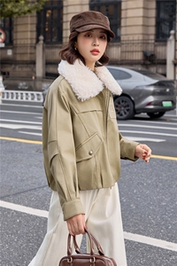 【大量现货】短款外套女2025秋冬新款小个子巨好看的加绒加厚羊羔毛翻领派克服图片
