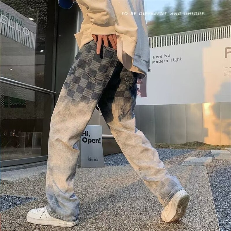 NZ003渐变棋盘格牛仔裤蓝色黑色,男装牛仔裤,星座218-1（原230）