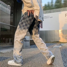 NZ003渐变棋盘格牛仔裤蓝色黑色，男装牛仔裤，星座218-1（原230）