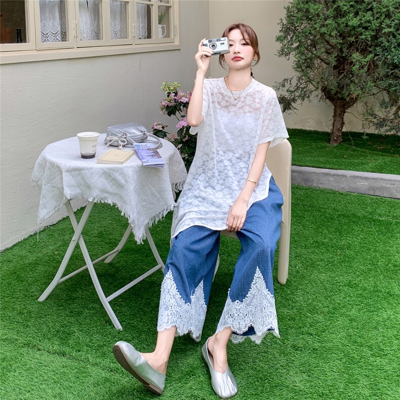 不规则叠穿蕾丝罩衫连衣裙阔腿裤女两件套2025夏季新款宽松套装裙,女装套装/套裙,2B237