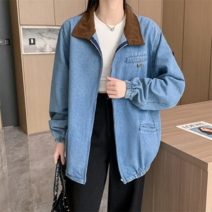 港风复古牛仔外套女秋冬显瘦上衣小众水洗做旧翻领夹克NZ035-88图片