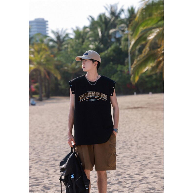 冰丝菠萝格无袖背心个性透气男宽松男士体恤XB462-P28控48，男装背心/马甲，电商B370