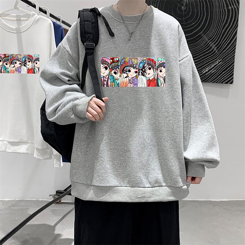 京剧脸谱风圆领卫衣加厚加绒长袖t恤男S6250-P28加绒款-P33,男装卫衣,电商A040