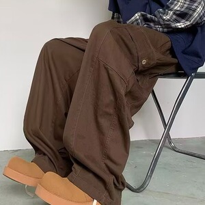 春秋季日系复古纯色工装裤男简约潮牌休闲宽松阔腿直筒裤A627/P58图片