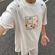 万针全刺绣工艺高品质260克双纱纯棉美式高街短袖T恤特P33，男装T恤，电商A486