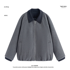 平铺~新标90白鸭绒冬季美式假两件毛呢羽绒服 E122/P228图片