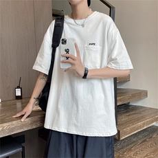 夏季情侣日系复古宽松休闲上衣潮牌百搭圆领短袖T恤男T1284-P26，男装T恤，星座512-2