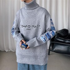 ！秋冬加厚高领毛衣男潮牌百搭印花针织衫保暖打底衫G606P60，男装针织衫/毛衣，电商B220