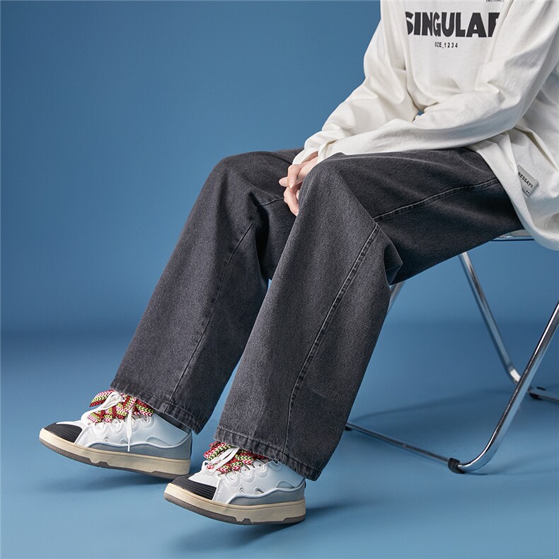 爆！春新品直筒牛仔裤宽松复古系带显瘦阔腿裤XN60P50控68,男装牛仔裤,A247A