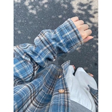 蓝色磨毛格子衬衫男款长袖春秋季新款美式复古通勤风休闲衬衣外套，男装衬衫，星座1116A（原606A-3）