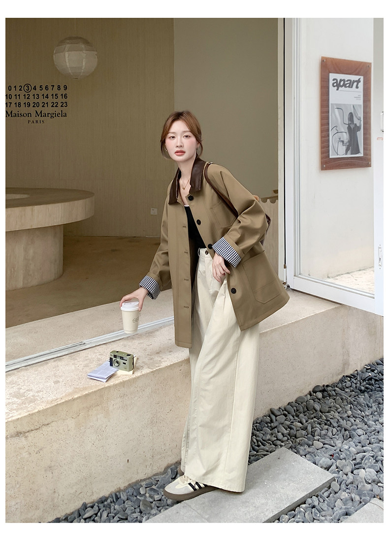 2025超好看韩版减龄气质百搭大衣米白色翻领风衣外套女秋,女装短外套,2C033