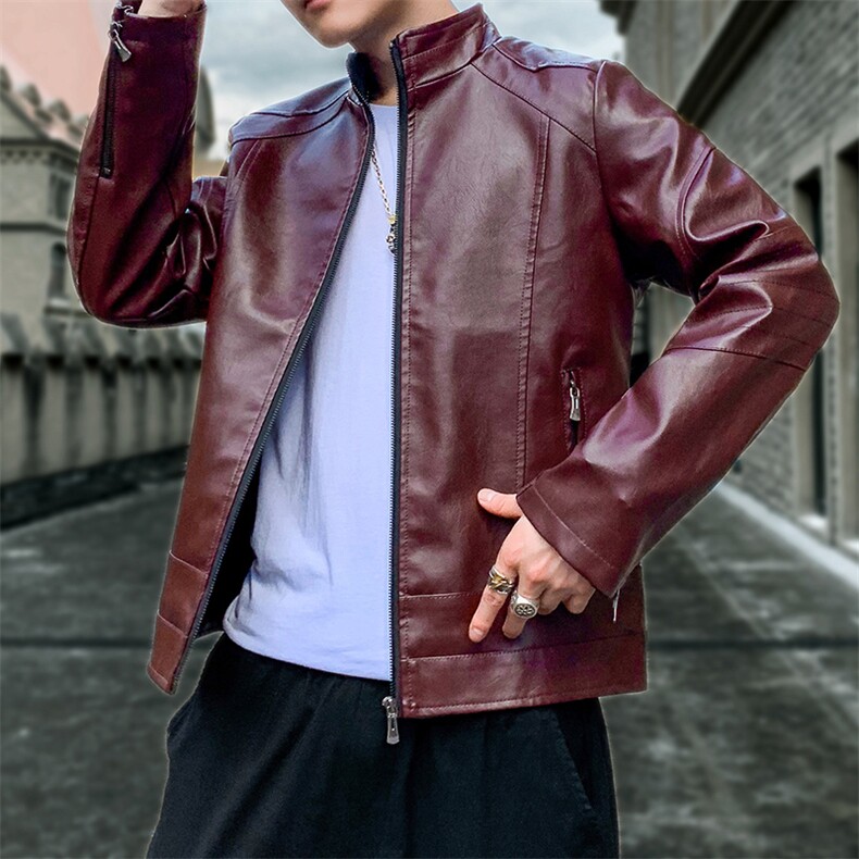 秋冬新款男皮夹克新潮休闲PU皮衣男装修身男士皮外套9912-P65，男装皮衣，电商A128