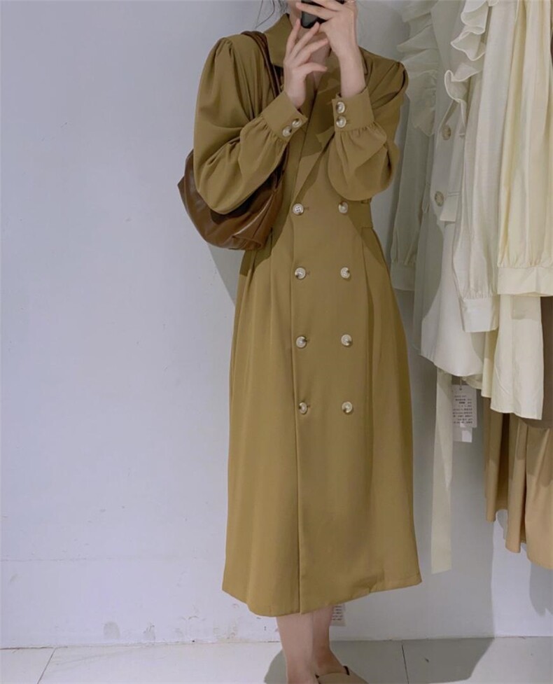韩系双排扣长裙，其它，驿谷