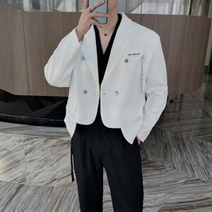 秋季高级感拉链短款西装外套男网红韩版痞帅西服 XZ061-P120控145图片