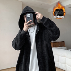 新款460g重磅银丝雪尼尔保暖银狐绒卫衣外套W5034J加绒特P68控118，男装棉衣，电商A001
